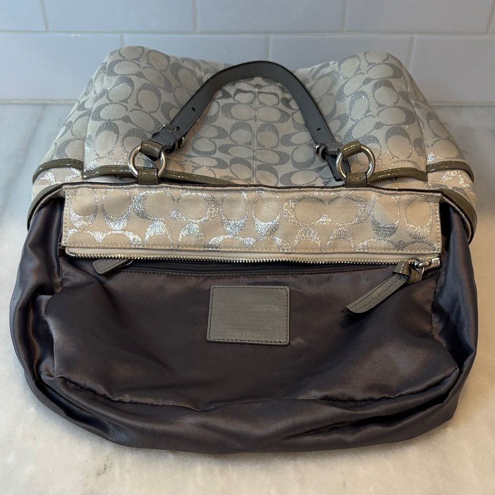 Coach Bag Purse Handbag F17724 Gallery Lurex Metallic Silver EW Tote Shoulder - Picture 15 of 16